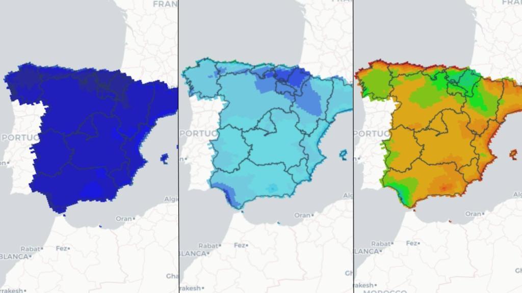 Días de calor distribuidos por el territorio en un futuro cercano, a medio plazo y a finales de siglo.