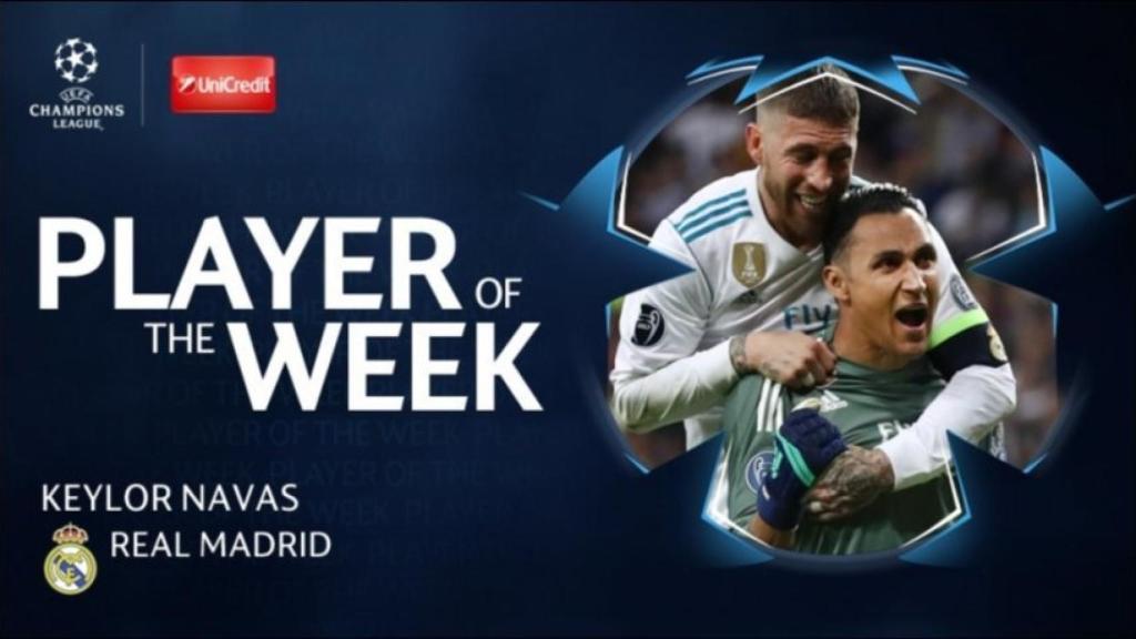 Keylor Navas elegido jugador de la semana. Foto: Twitter (@championsleague)