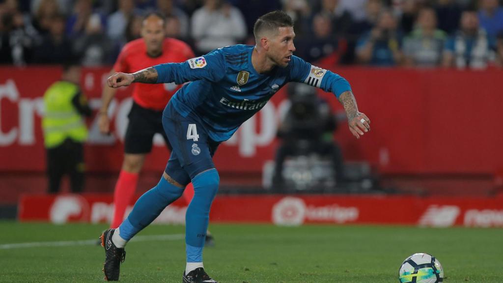 Sergio Ramos, en el momento del lanzamiento de penalti.