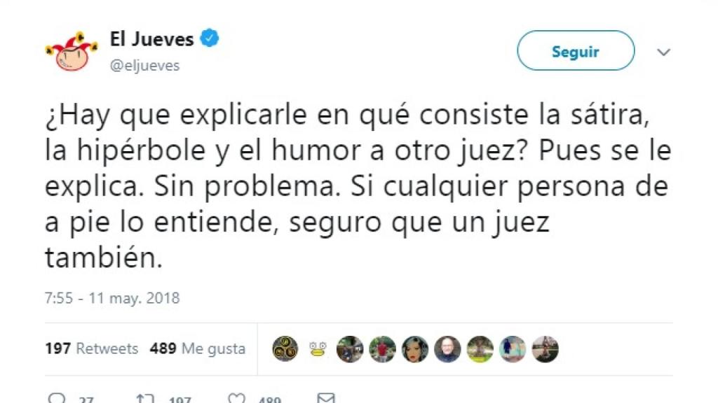 La respuesta de 'El jueves' a la decisión del juez.