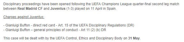 La UEFA expedienta a Buffon por su expulsión contra el Madrid