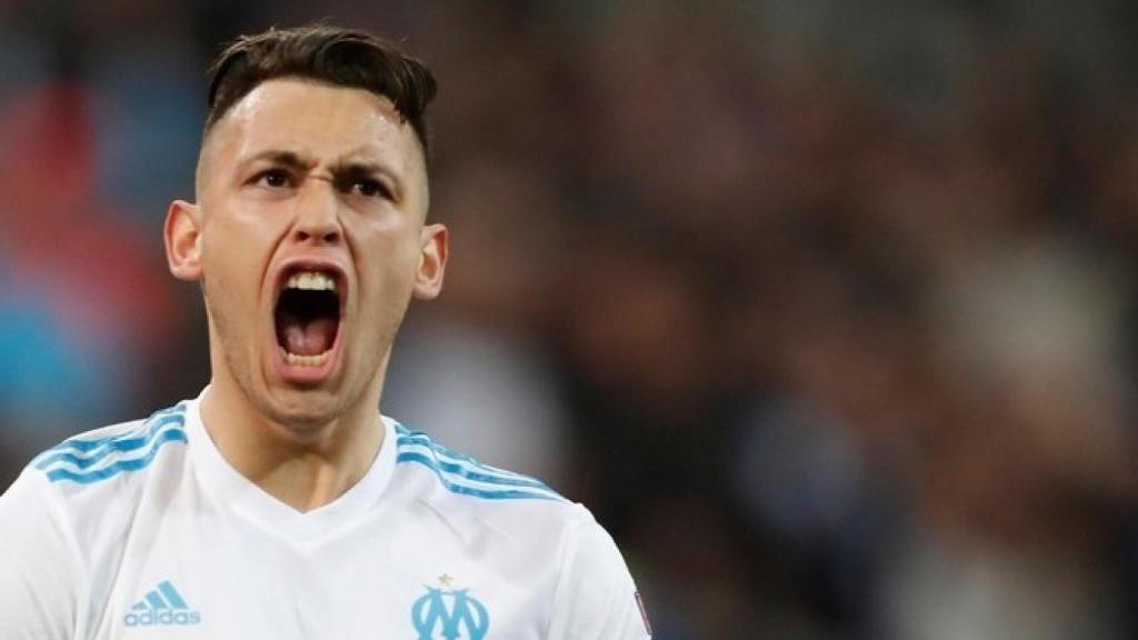 Lucas Ocampos celebra un gol con el Olympique de Marsella.