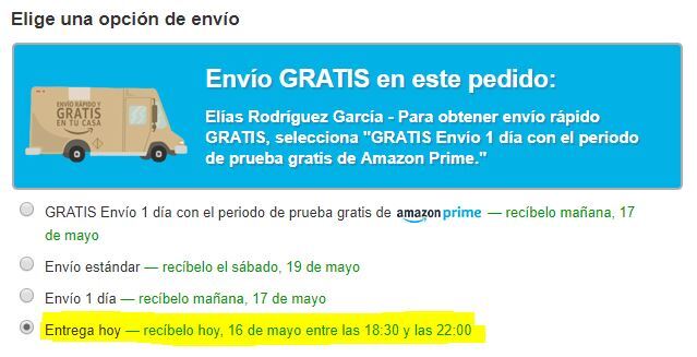 entrega hoy amazon ya disponible