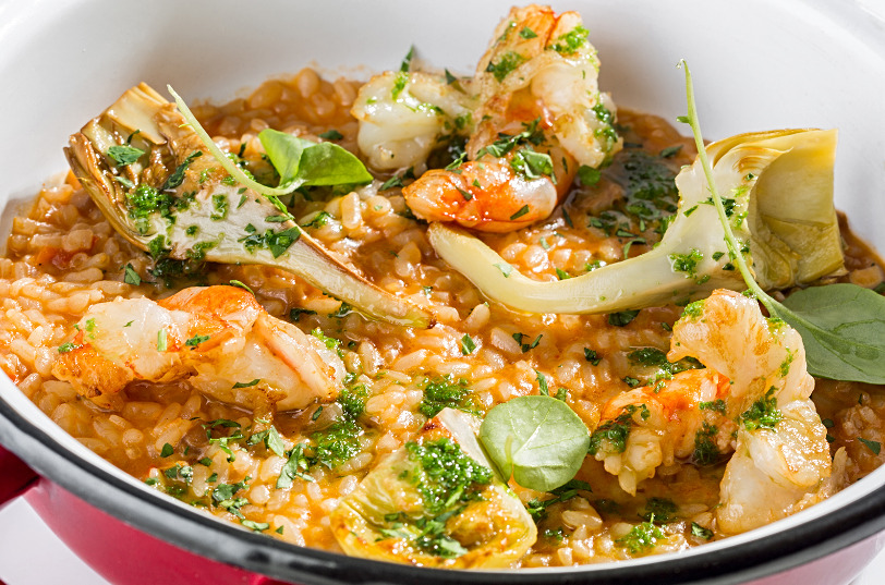 Komfort - arroz langostinos y alcachofas