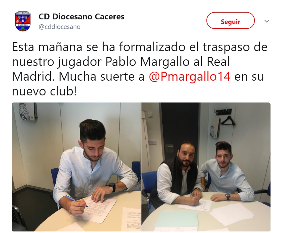 El Real Madrid ficha a Pablo Margallo para el Juvenil