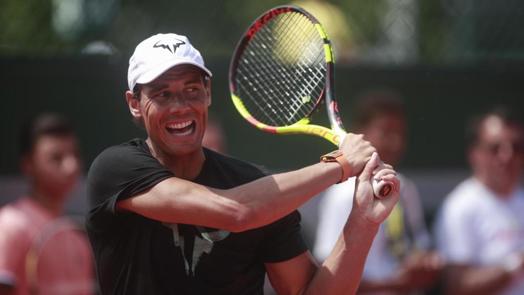 Nadal, en un acto con Babolat en Roland Garros.