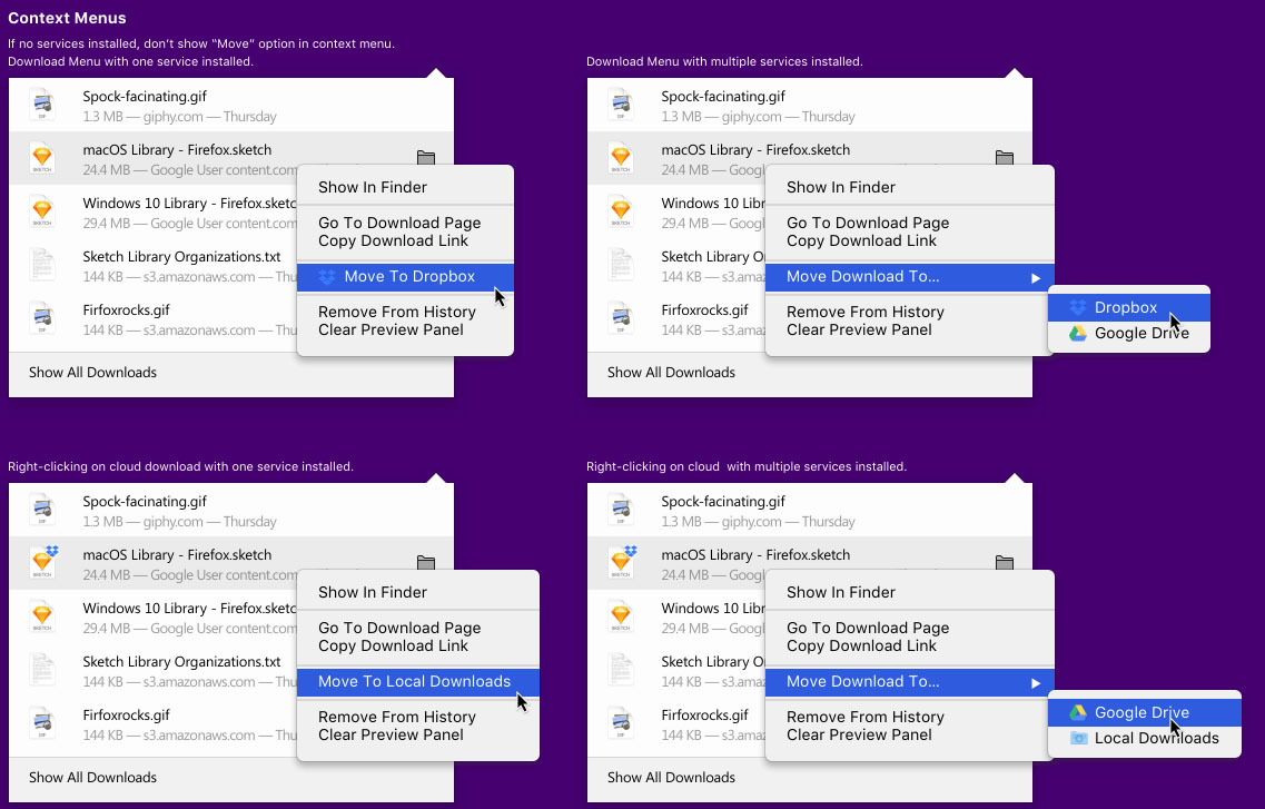 firefox menu contextual descargas servicios en la nube