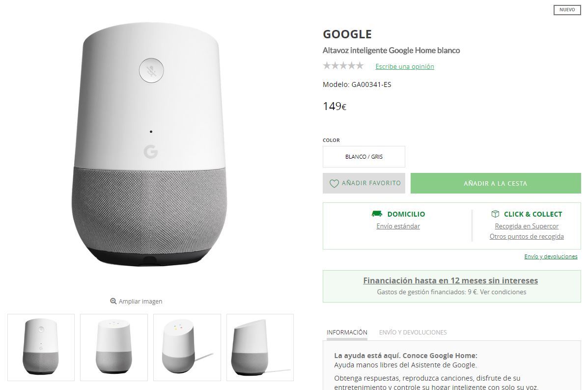 comprar google home españa el corte ingles