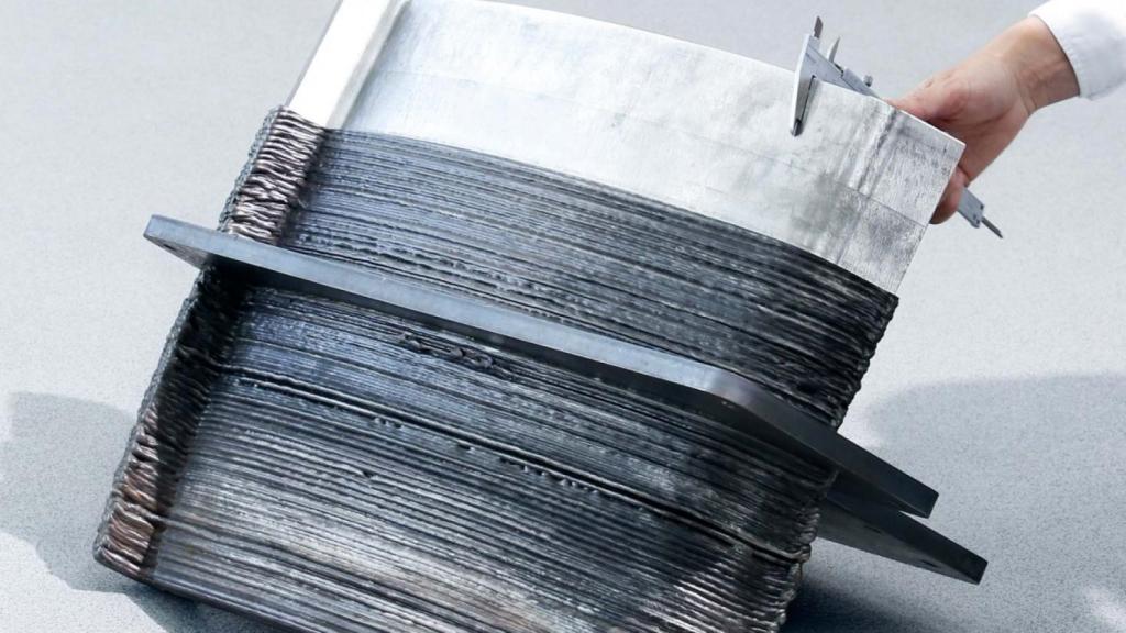 Una pieza metálica impresa con la tecnología WAAM.