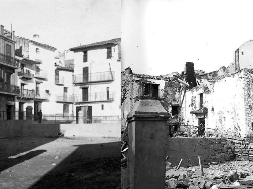 El pueblo de Óscar, antes y después del bombardeo de los nazis.