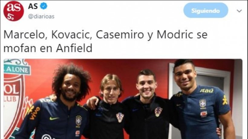 Captura de la noticia de 'AS' sobre la fotografía del Madrid