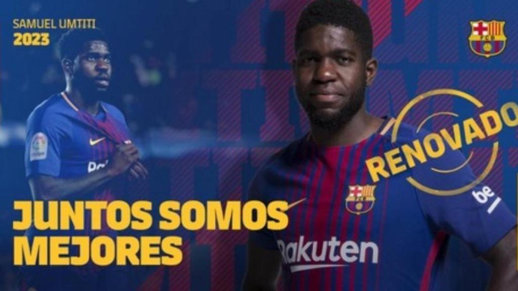 Samuel Umtiti renueva con el Barcelona. Foto: fcbarcelona.es