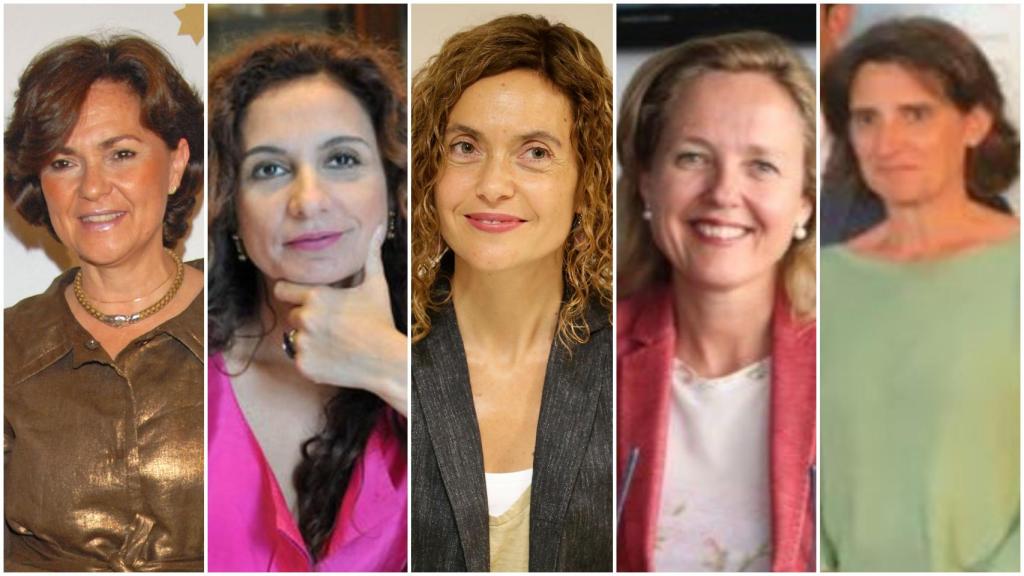 Las ministras del nuevo gobierno de Pedro Sánchez en un montaje.