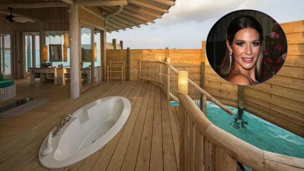 Tamara en una de las habitaciones del 'resort' en un fotomontaje de Jaleos.