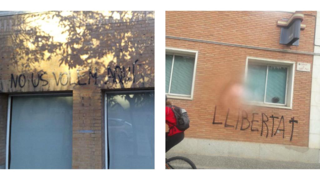 Comisaría atacada en Girona. No os queremos aqui y Libertad, son los mensajes