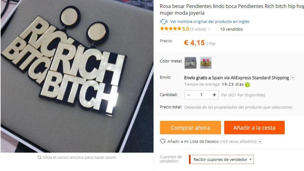 Una captura de los pendientes en Aliexpress.