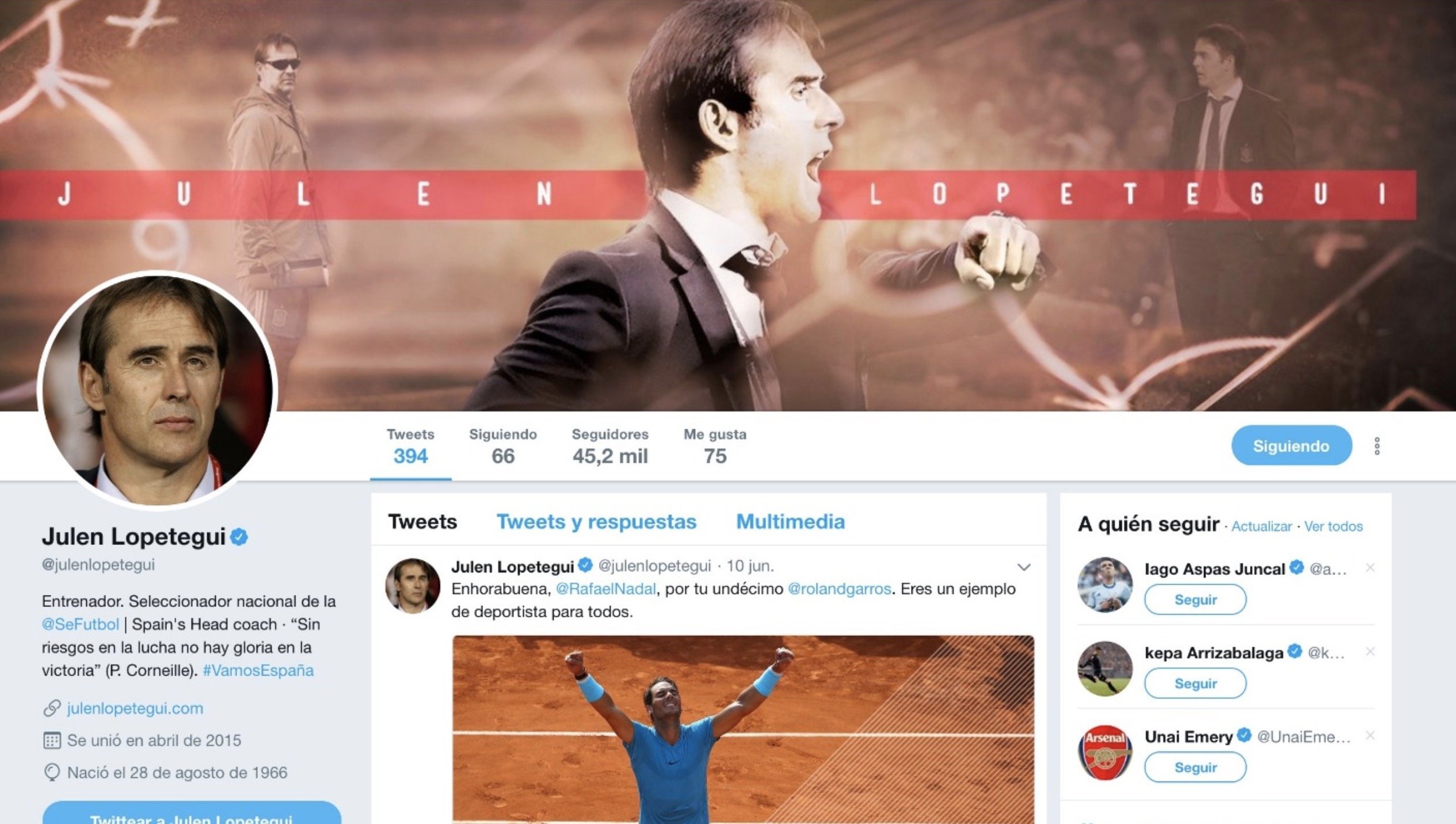 Perfil de Twitter de Julen Lopetegui