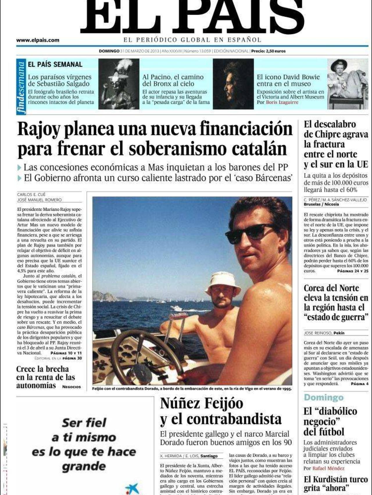 Portada de El País el 31 de marzo de 2013.