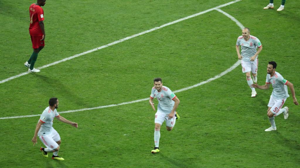 Nacho celebra su gol.