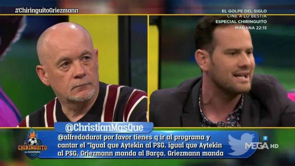 Quim Domènech debate en El Chiringuito. Foto: Twitter (@elchiringuitotv)