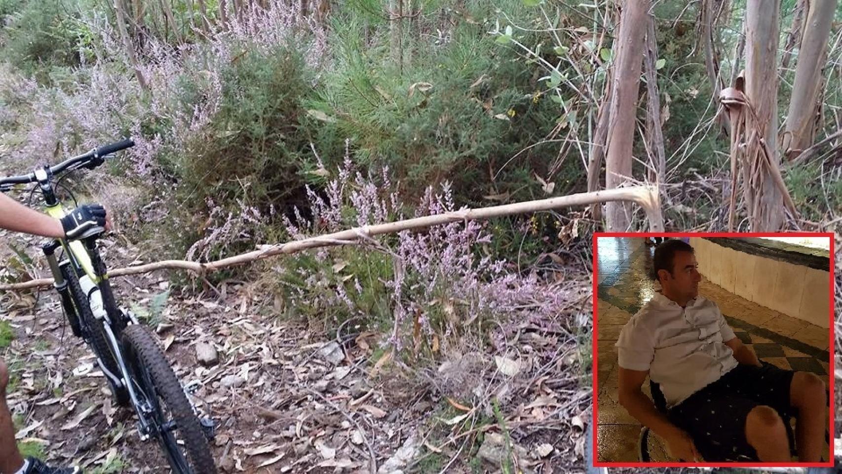 Una de las trampas en los montes gallegos y Diego, que quedó parapléjico tras impactar con una piedra oculta para dañar a los ciclistas.