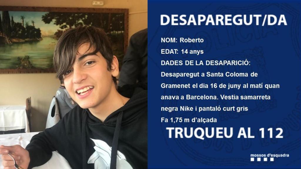 El cartel que se ha difundido para buscar a Roberto.
