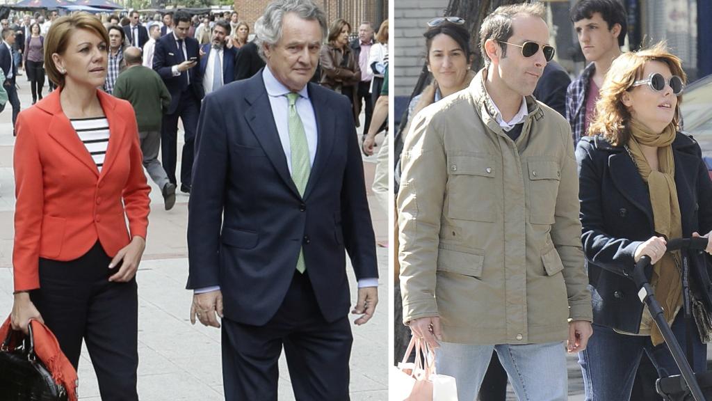 Soraya Sáenz de Santamaría y María Dolores Cospedal con sus maridos.