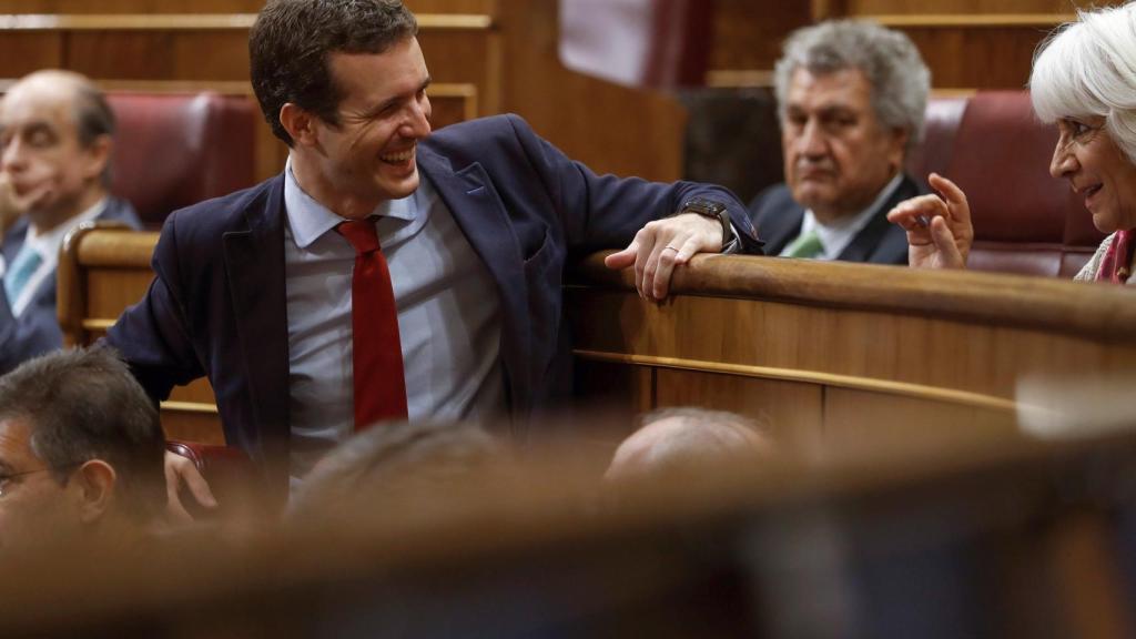 El precandidato Pablo Casado en el Congreso este martes en el Congreso.