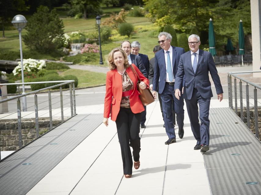 La ministra Calviño, a su llegada al Eurogrupo