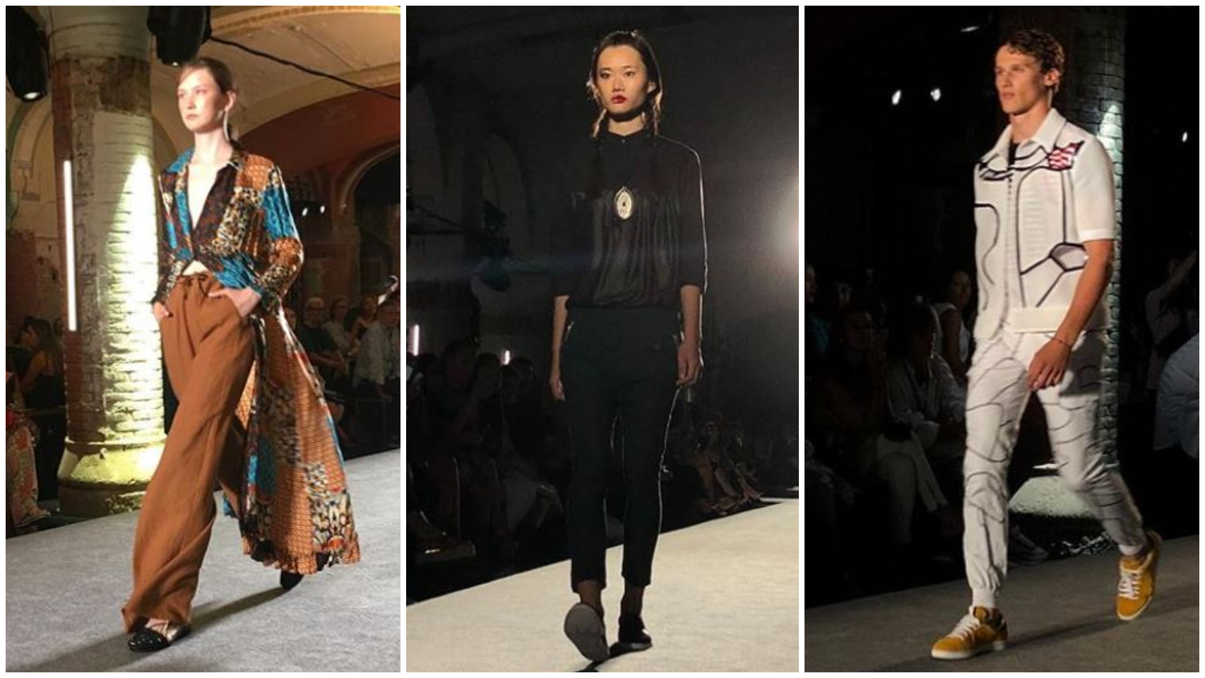 Modelos en el desfile en un montaje con imágenes de las redes sociales.