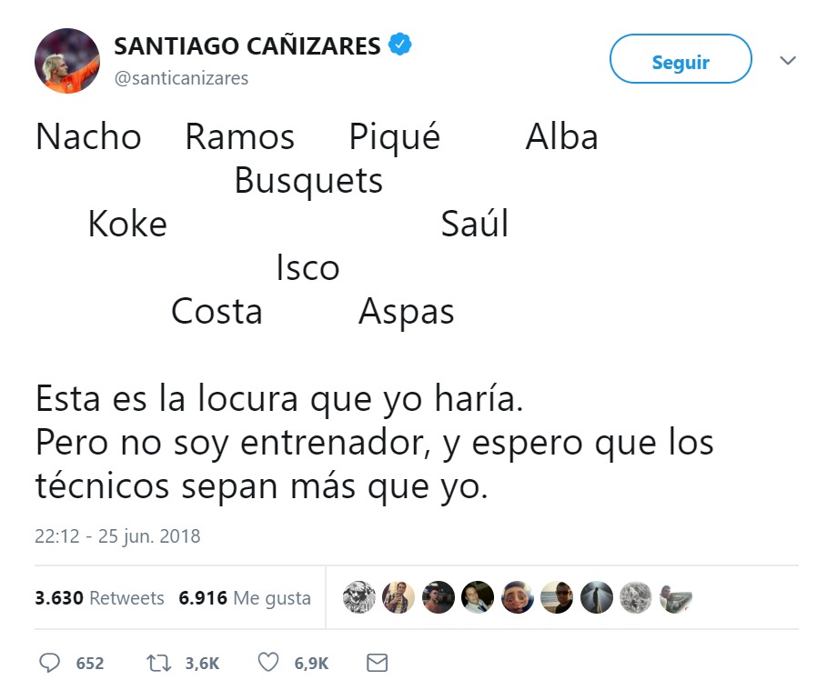 Cañizares y su alineación favorita para España, sin portero