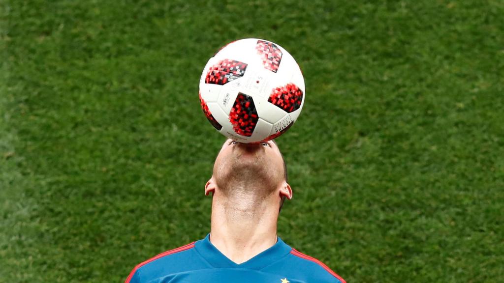 Sergio Ramos, en el entrenamiento de España en Moscú.