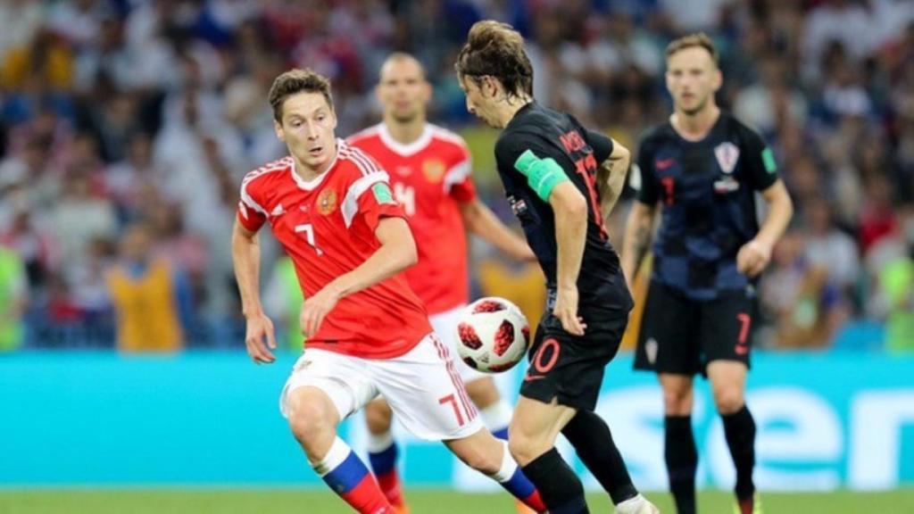 Modric, ante Rusia en los cuartos del Mundial. Foto: Twitter (@TeamRussia)