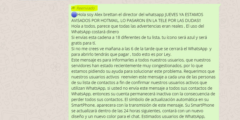 mensaje reenviado whatsapp