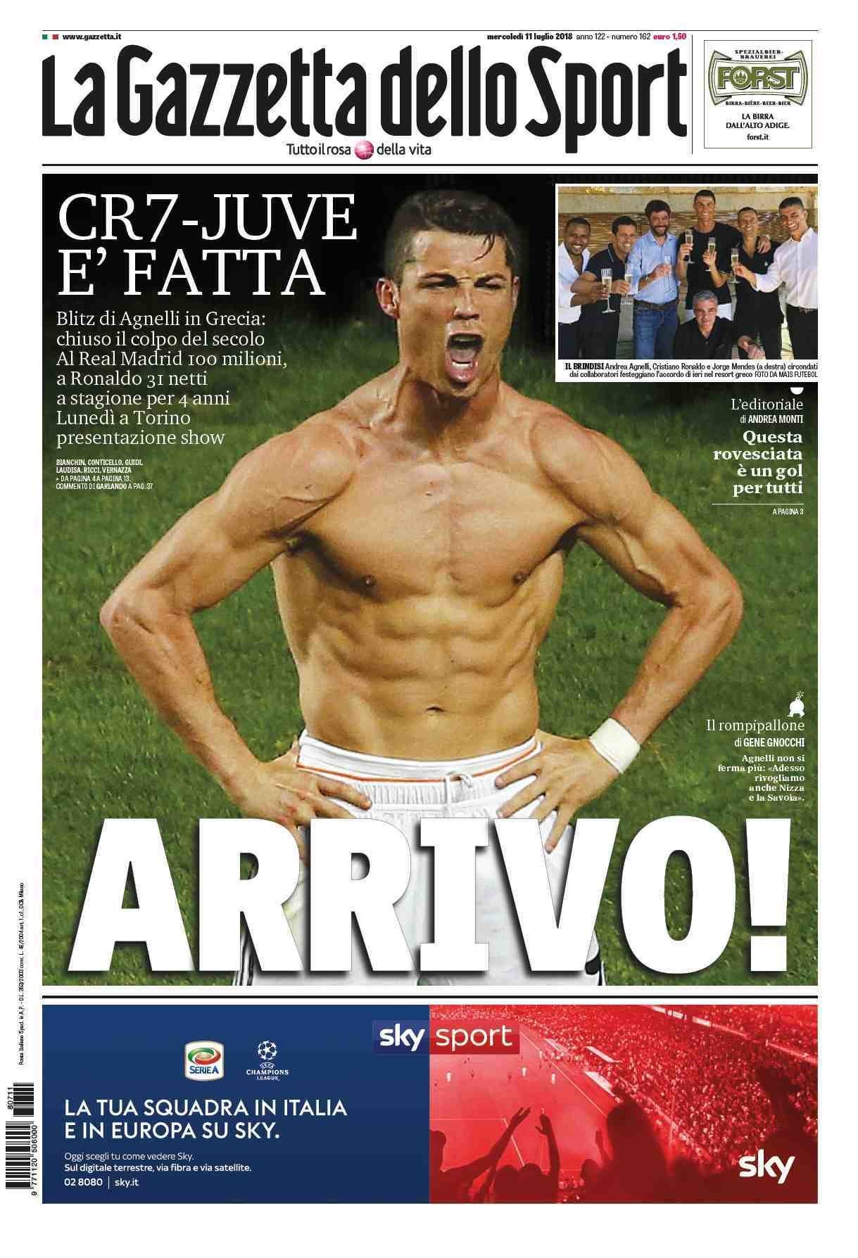 Las portadas italianas celebran la llegada de Cristiano
