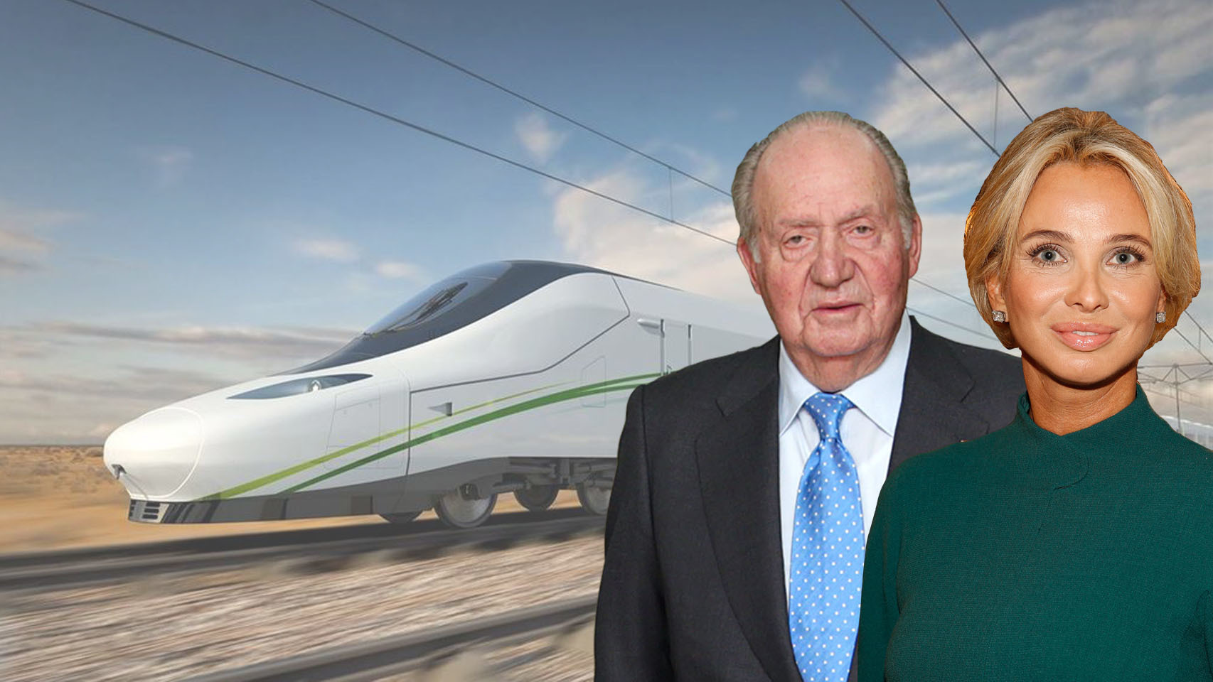 Fotomontaje de Corinna zu Sayn-Wittgenstein con Juan Carlos I. Al fondo, el AVE de Medina a La Meca.