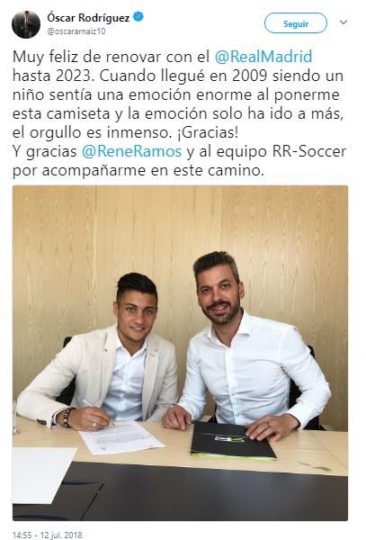 El Real Madrid renueva a Óscar hasta 2023