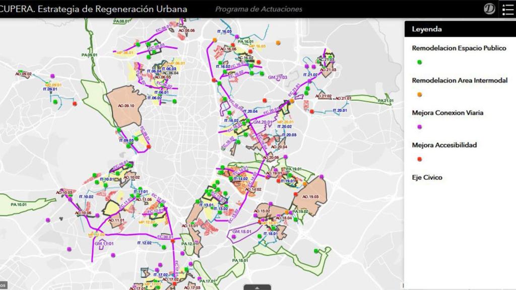 El visor de Esri para los mapas inteligentes de los distritos de Madrid.