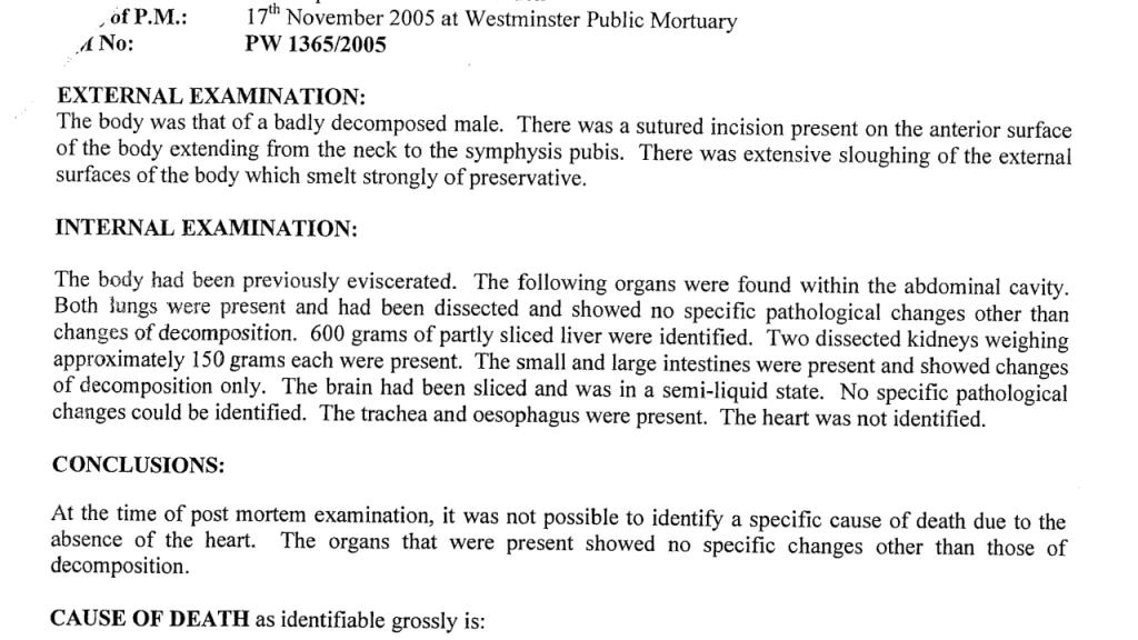 Examen post mortem de Miguel Ángel.