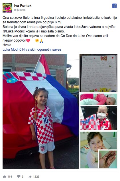 La emotiva carta de Modric a una pequeña fan que sufre cáncer