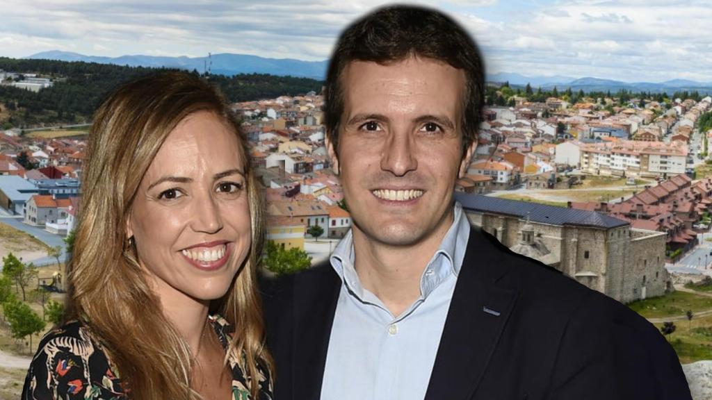 Pablo Casado y su mujer en un montaje.