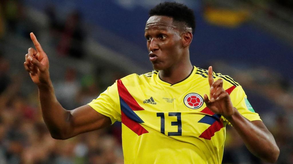 Yerry Mina, durante un partido con Colombia.