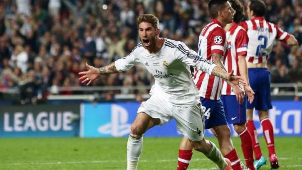 Sergio Ramos, tras anotar el gol en Lisboa.