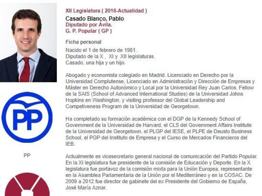Ficha de Casado en la web del Congreso./