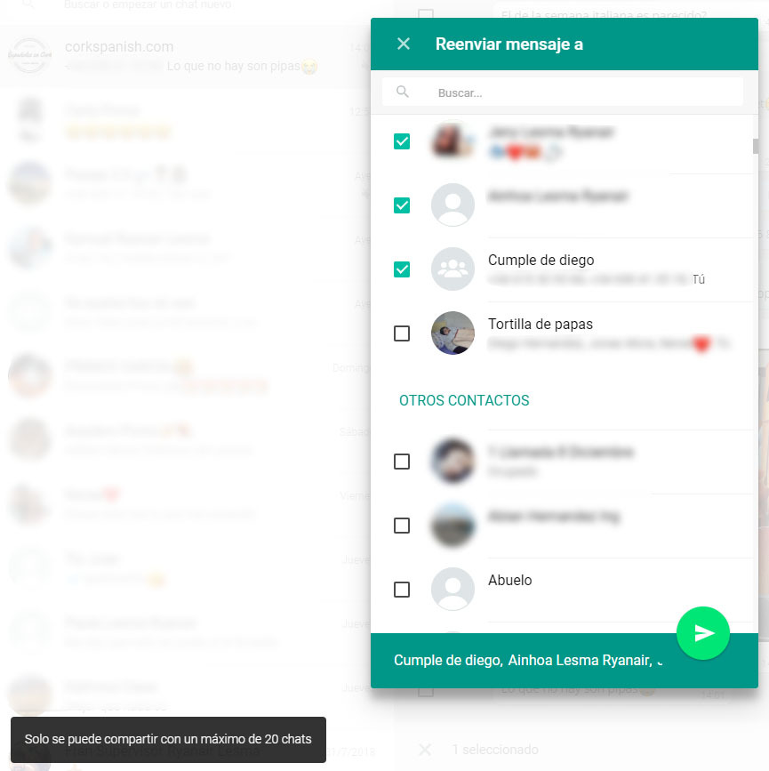 reenviar mensajes whatsapp web