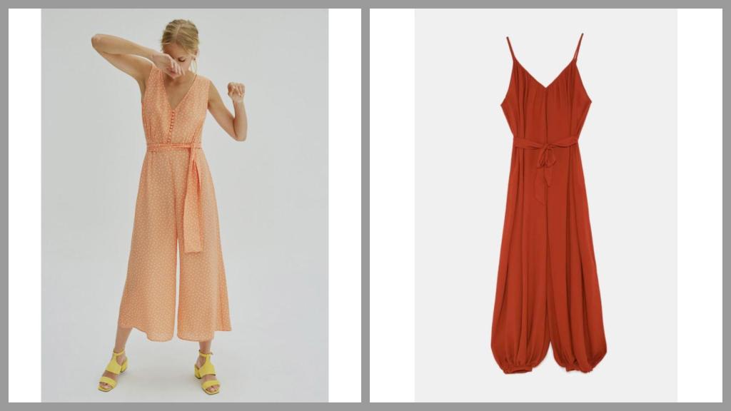 Los monos de cintura ceñida: izq. de Uterqüe, y dcha. de Zara.