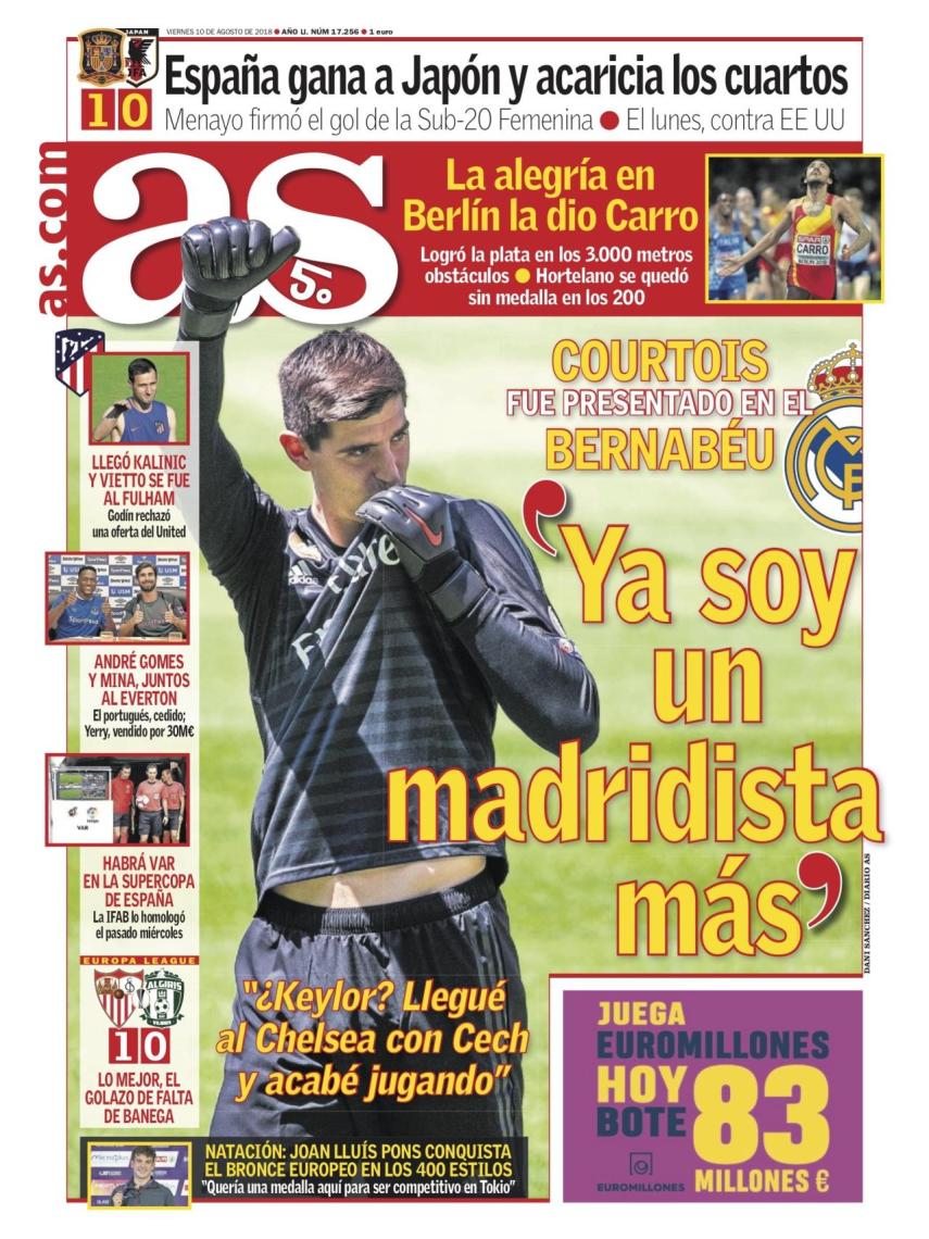 La portada del diario AS (10/08/2018)