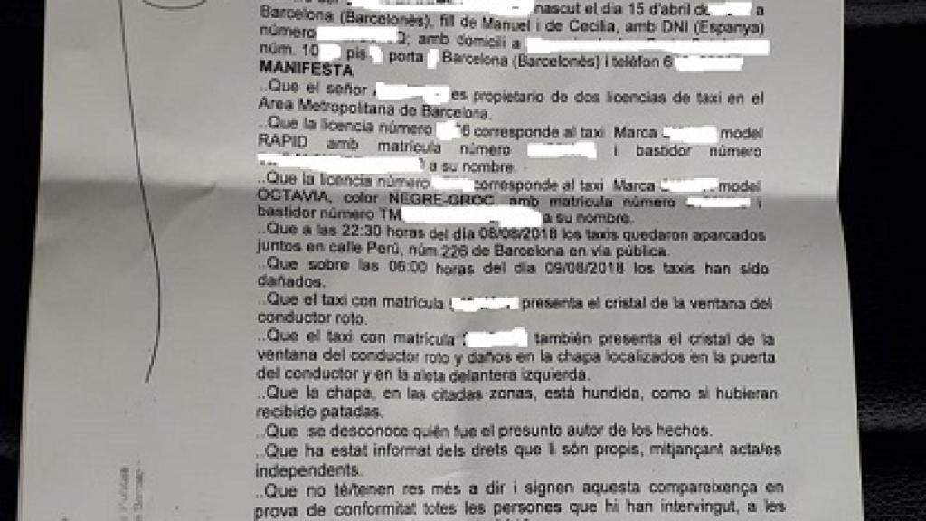 Denuncia puesta del taxista de Barcelona.