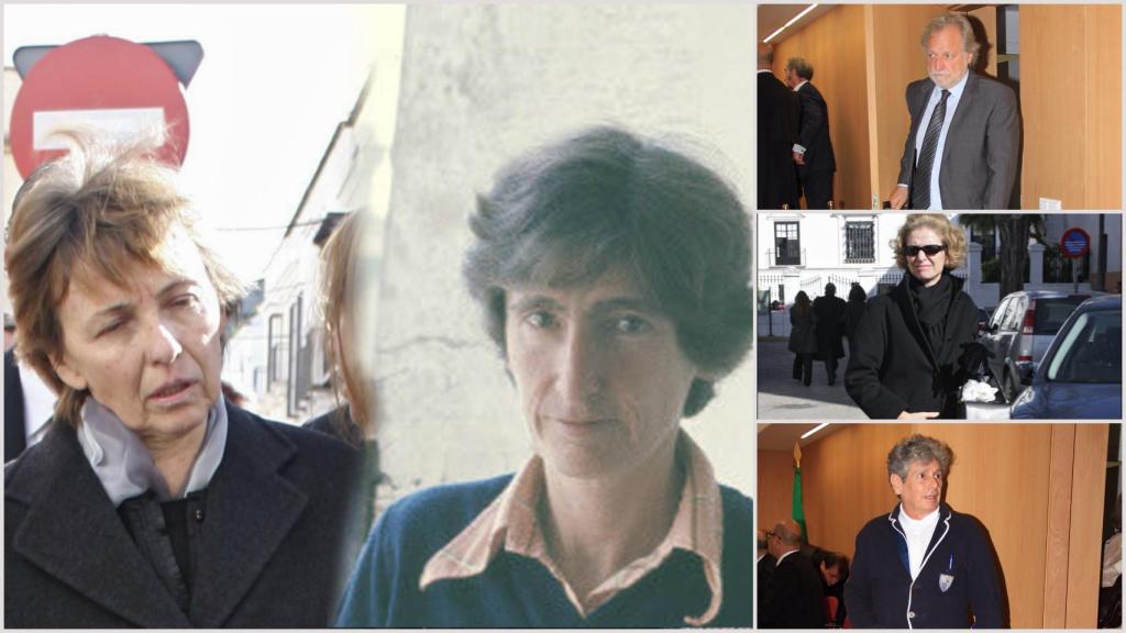 La viuda de la duquesa roja y la duquesa roja a la izquierda; de arriba a abajo: Leoncio, Pilar y Gabriel, los tres hijos.