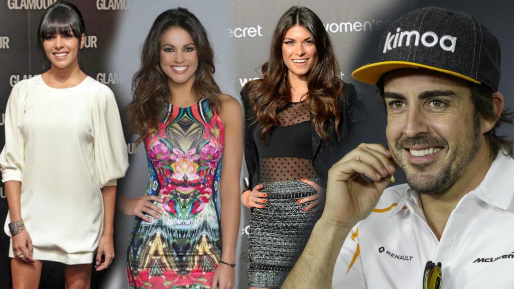 Fernando Alonso junto a Raquel del Rosario, Lara Álvarez y Linda Morselli.